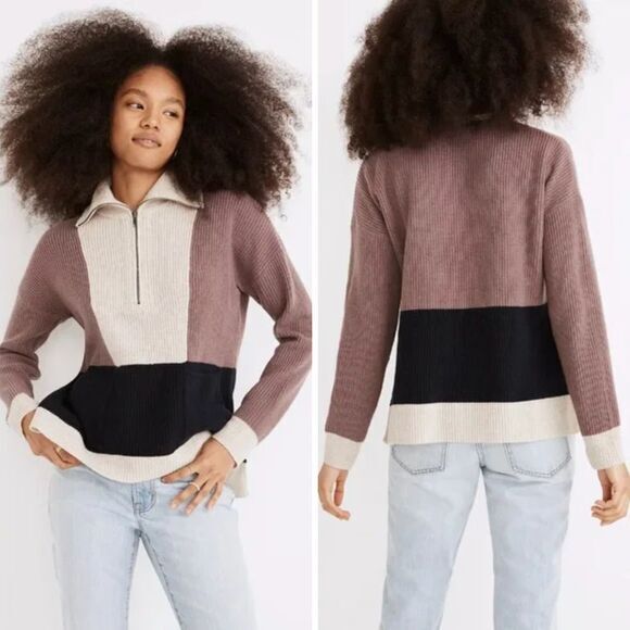 NEW Madewell Glenbrook Half-Zip Colorblock‎ Pullover Sweater, M - Picture 1 of 16
